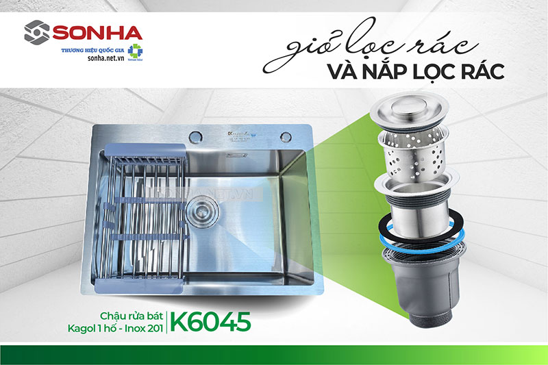 Giỏ và nắp lọc rác chậu Kagol K6045 inox 201