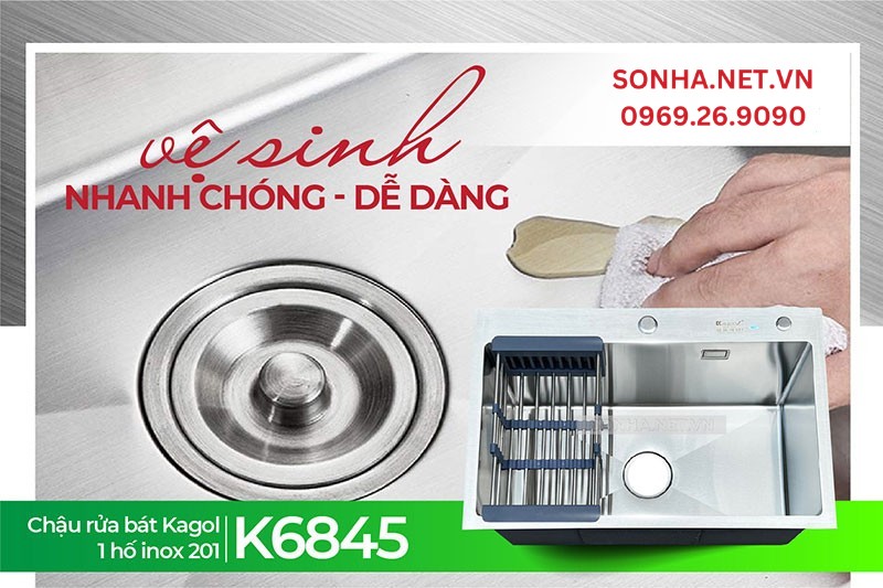 Chậu Kagol K6845 inox 201 vệ sinh nhanh ch&oacute;ng
