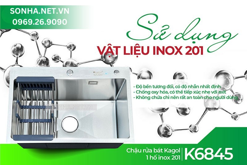 3 ưu điểm nổi bật chậu Kagol K6845 l&agrave;m từ inox 201