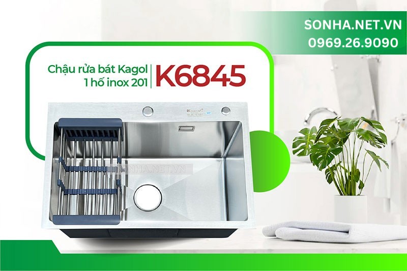 Chậu 1 hố Kagol K6845 inox 201 hiện đại, đơn giản, tiện &iacute;ch