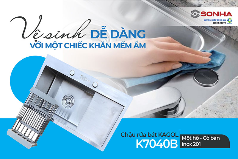 Chậu Kagol K7040B inox 201 dễ dàng vệ sinh