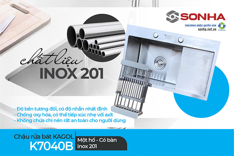 Ưu điểm chậu Kagol K7040B làm từ inox 201