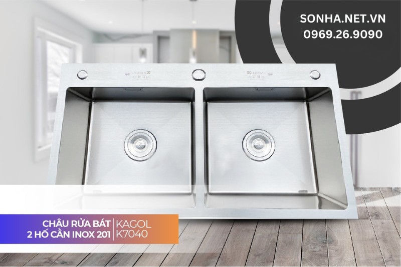 Chậu rửa bát Kagol K7040-Cân hai hố cân inox 201