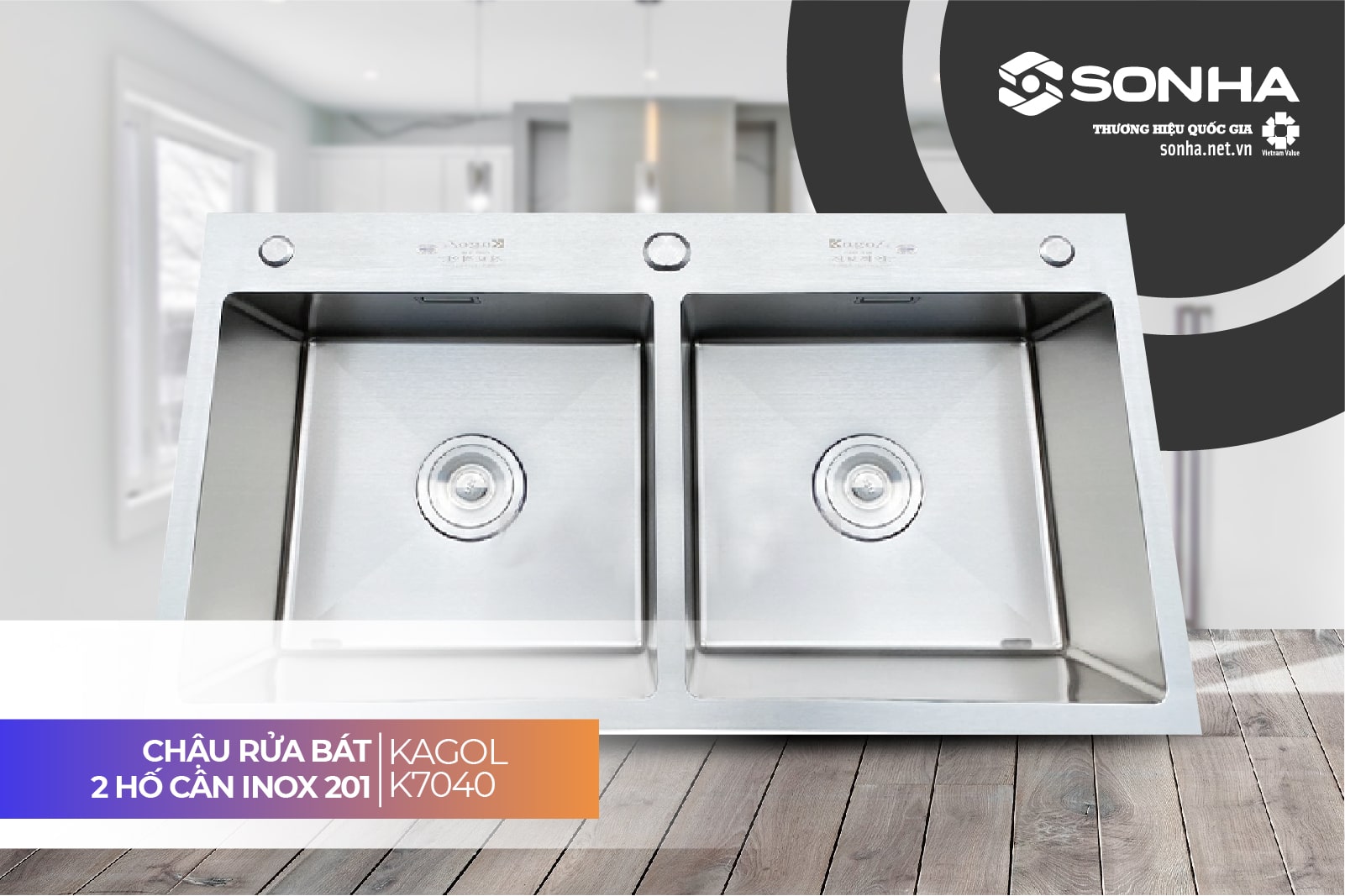 Chậu rửa bát Kagol K7040 cân inox 201