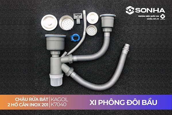 Xi phông chậu rửa bát Kagol K7040 cân 2 hố