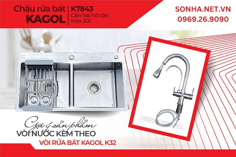 Bộ đôi tuyệt hảo lắp đặt cùng nhau chậu Kagol K7843 và vòi K32