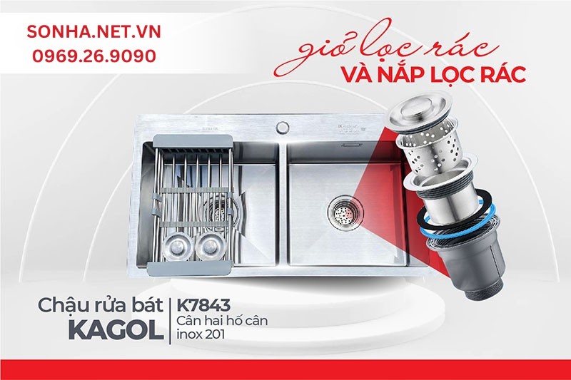 Giỏ và nắp lọc rác Kagol K7843 thoát nước nhanh, lọc rác tốt