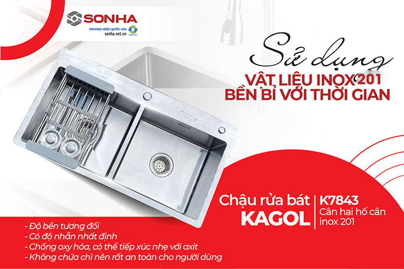 Chậu Kagol K7843 Cân làm từ inox 201