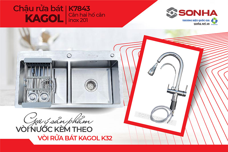 Lắp chậu Kagol K7843 cân và vòi K32