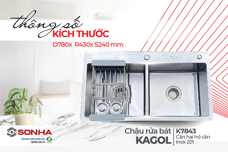 Kích thước chậu rửa Kagol K7843 Cân