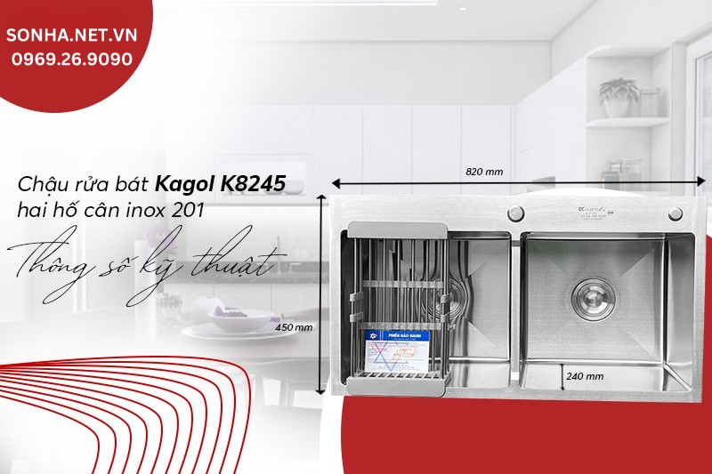 K&iacute;ch thước chậu Kagol K8245 c&acirc;n inox 201 rộng đ&aacute;p ứng nhu cầu sử dụng người d&ugrave;ng