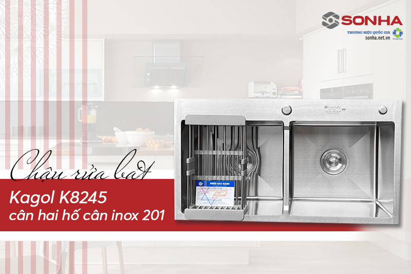 Chậu rửa bát Kagol K8245 hai hố cân inox 201