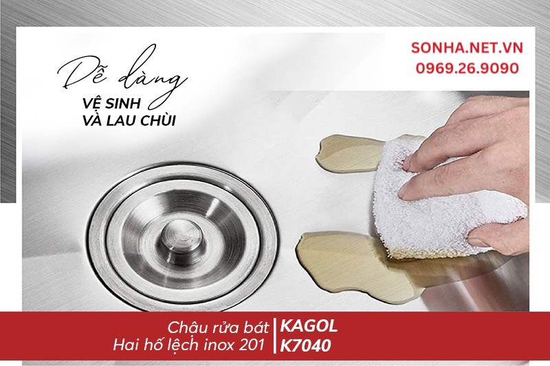 Chậu K7040 lệch inox 201 dễ dàng vệ sinh tiết kiệm thời gian