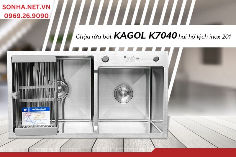 Kagol K7040 lệch inox 201 giá hợp lý, công năng tiện ích, độ bền cao