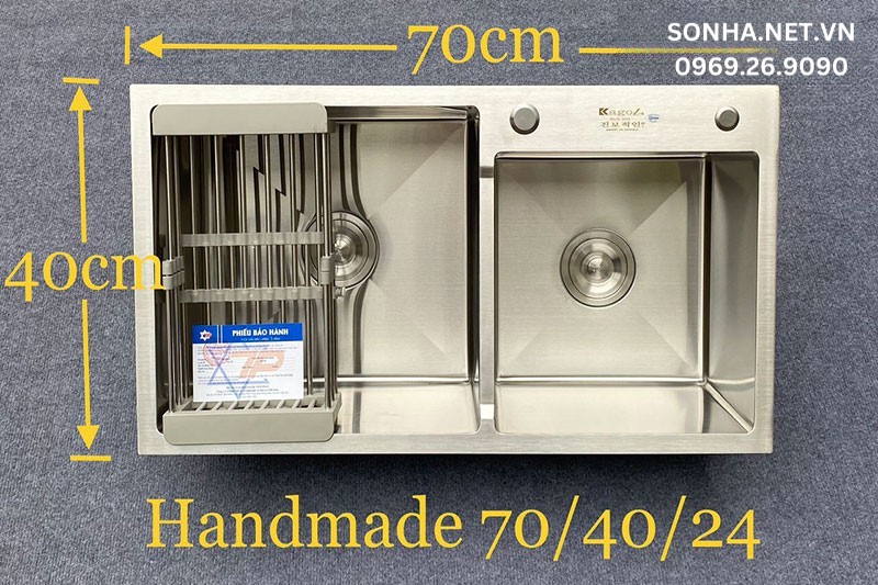 Hình ảnh thực tế chậu rửa inox Kagol K7040-Lệch inox 201