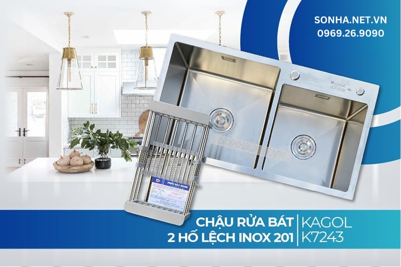 Chậu rửa b&aacute;t Kagol K7243 2 hố lệch inox 201 được y&ecirc;u th&iacute;ch nhờ tối ưu thiết kế lẫn c&ocirc;ng năng sử dụng