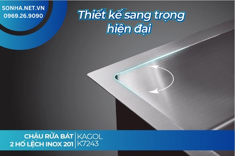 Đường viền Kagol K7243 lệch vu&ocirc;ng vắn tạo n&ecirc;n n&eacute;t đẹp hiện đại căn bếp