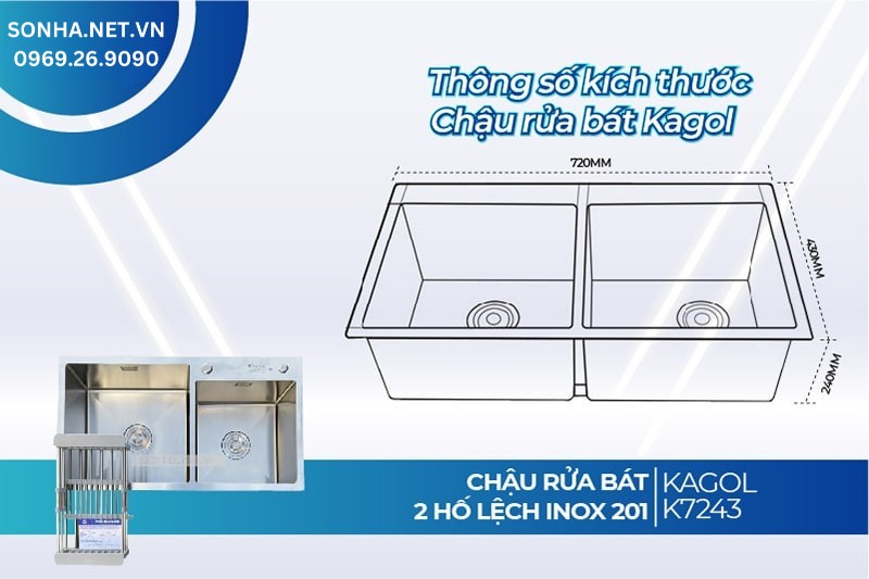 K&iacute;ch thước bồn rửa ch&eacute;n Kagol K7243 ph&ugrave; hợp nhu cầu sử dụng gia đ&igrave;nh Việt