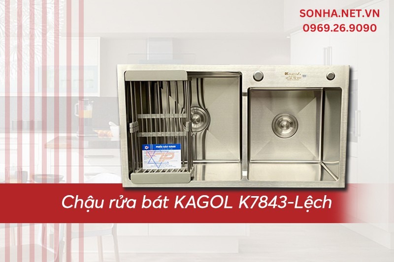 Kagol K7843 lệch inox 201 thuộc dòng chậu giá rẻ đi kèm chất lượng đảm bảo