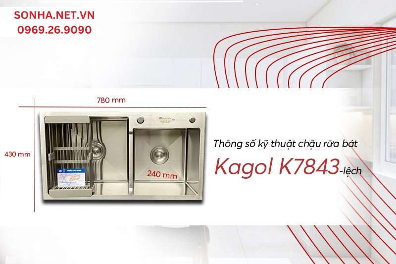 Kích thước K7843 lệch inox 201 lớn mang lại công năng tối đa khi sử dụng
