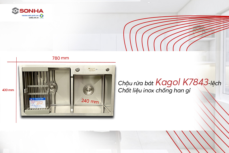 Chất liệu chậu rửa bát Kagol K7843 lệch chống han gỉ