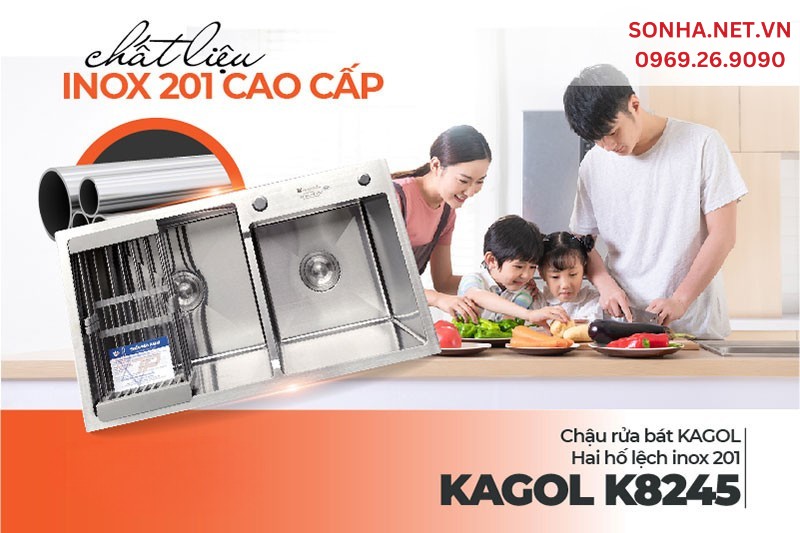 Chậu Kagol K8245 lệch bền đẹp theo thời gian do làm từ inox 201
