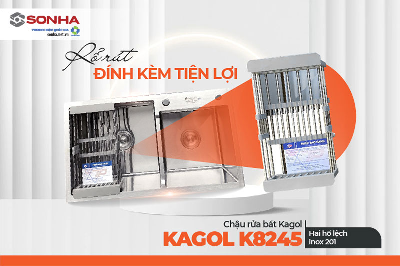 Mua chậu Kagol K8245 lệch inox 201 tặng kèm rổ rút