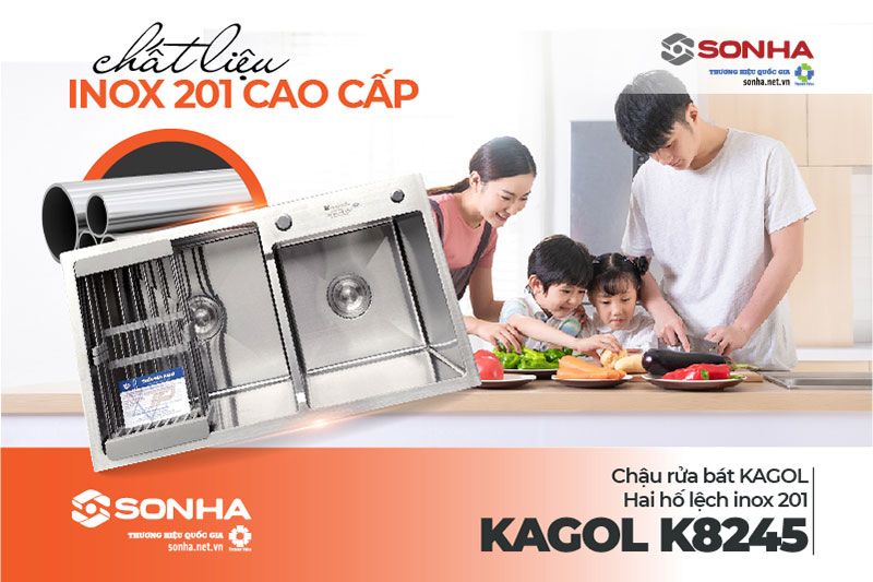 Chậu Kagol K8245 lệch làm bằng inox 201