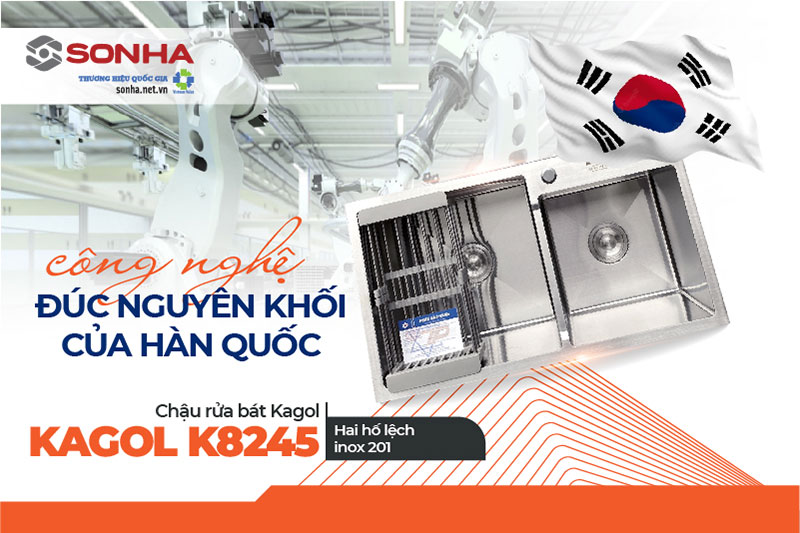 Chậu Kagol K8245 lệch inox 201 thiết kế hiện đại