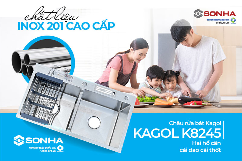 Bồn rửa chén inox Kagol K8245 Cân CD làm từ inox 201