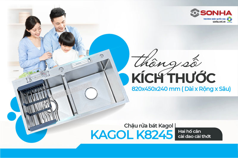 Kích thước bồn rửa chén Kagol K8245 cân CD