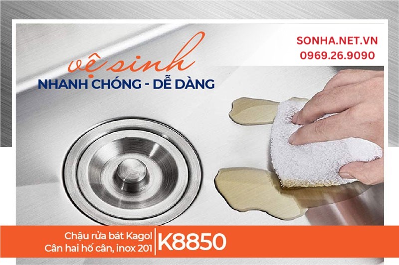 Chậu Kagol K8850 chỉ cần dùng khăn mềm lau nhẹ sạch vết bẩn
