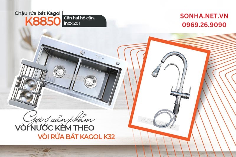 Bộ đôi hoàn hảo lắp đặt cùng nhau chậu Kagol K8850 và vòi K32