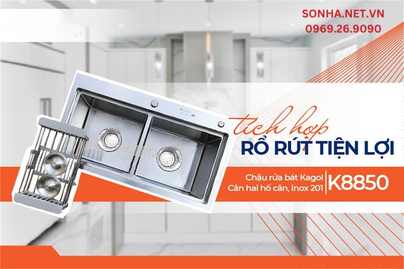 Mua chậu rửa bát inox Kagol K8850 tặng rổ rút tiện lợi