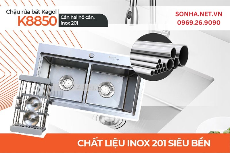 Chậu Kagol K8850 bền do làm bằng inox 201