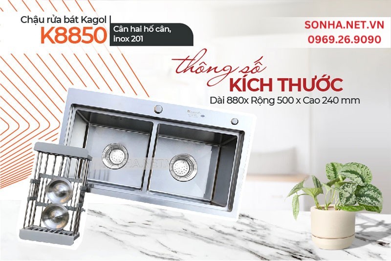 Kích thước chậu Kagol K8850 thích hợp gia đình đông người
