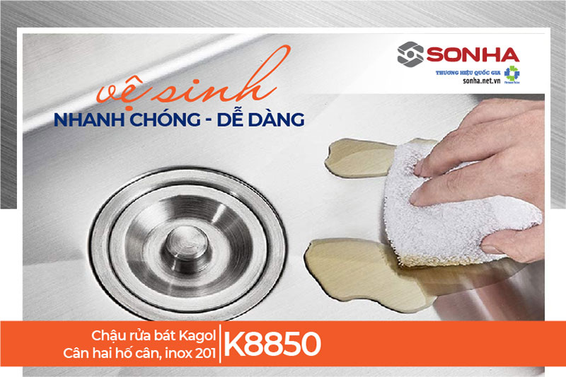 Bồn rửa bát Kagol K8850 dễ dàng vệ sinh