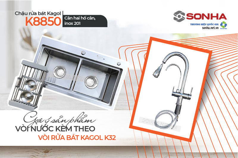 Chậu Kagol K8850 lắp cùng vòi K32