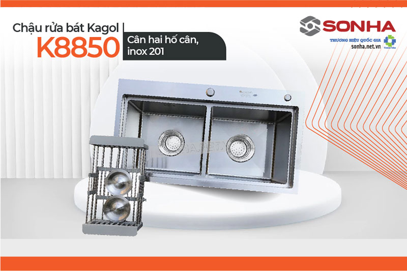 Chậu rửa bát Kagol K8850 hai hố cân