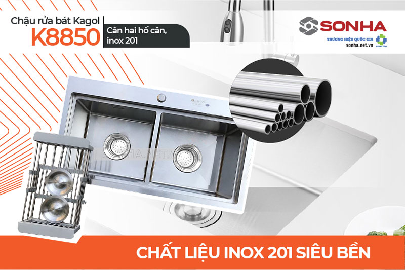 Bồn rửa bát Kagol K8850 làm bằng inox 201