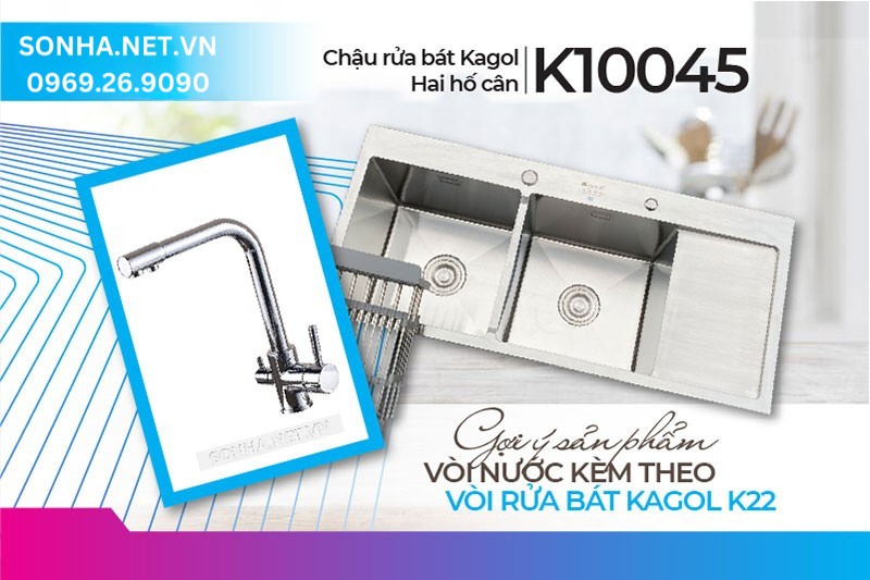 Cặp đôi chậu vòi Kagol K10045 và K22 phù hợp lắp đặt cùng nhau