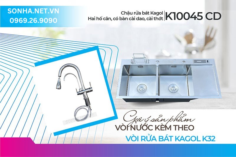 Tiện ích sử dụng lắp chậu vòi Kagol K10045-CD và vòi K32