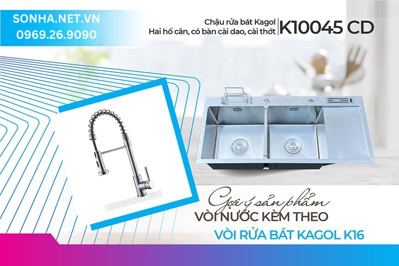 Lựa chọn tuyệt hảo lắp chậu Kagol K10045-CD và vòi K16
