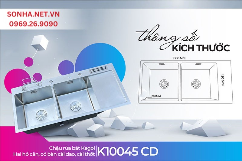 Kích thước chậu Kagol K10045-CD phù hợp với gia đình đông người