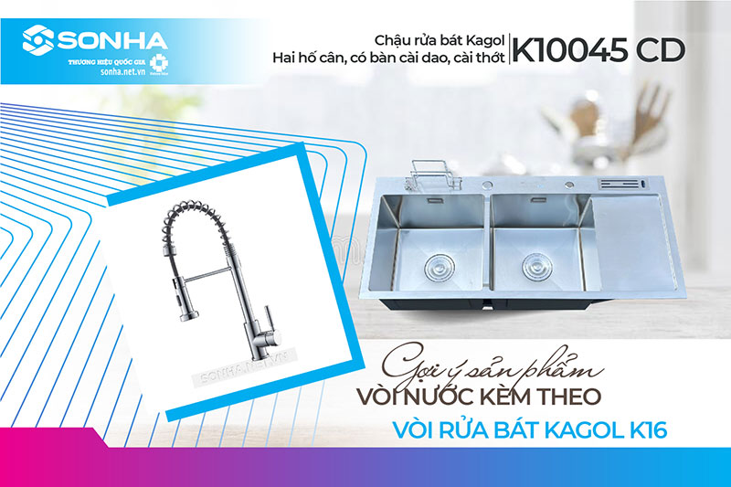 Chậu rửa bát Kagol K10045-CD và vòi K16