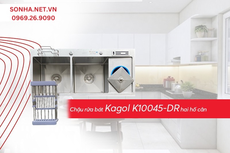 Chậu Kagol K10045-DR hai hố c&acirc;n được y&ecirc;u th&iacute;ch nhờ tiện &iacute;ch đa năng sử dụng 