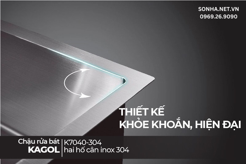Kagol K7040-304 với thiết kế đường viền vuông vắn tạo nên nét khoẻ khoắn, hạn chế rò rỉ nước