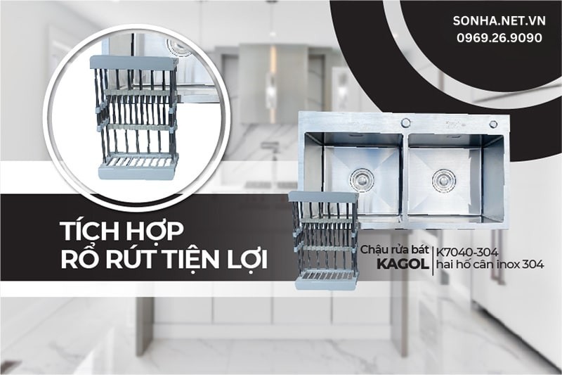 Kagol K7040-304 tích hợp rổ rút rất tiện lợi cho hoạt động nấu nướng