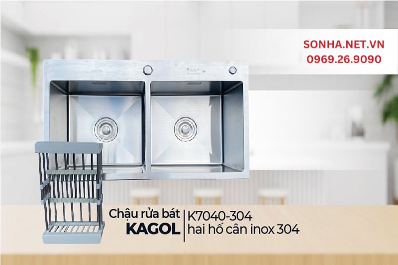 Chậu rửa Kagol K7040-304 hai hố cân bán chạy nhờ nhiều ưu điểm vượt trội