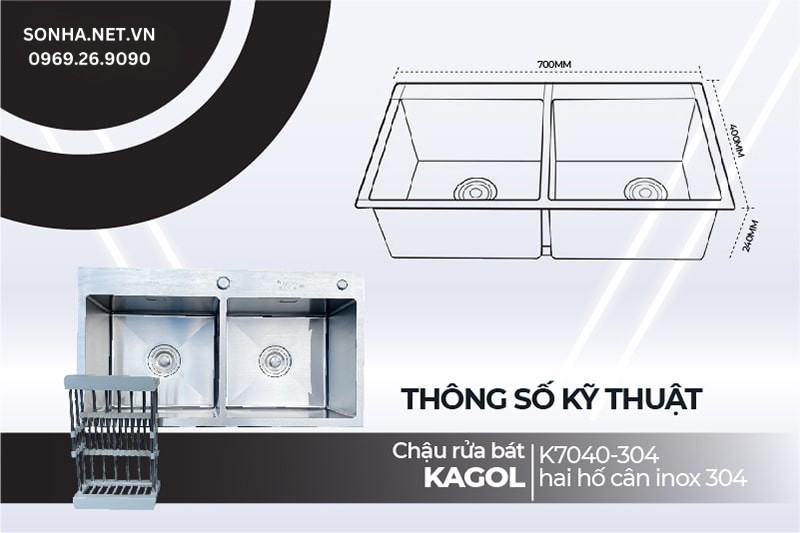 Chậu rửa chén Kagol K7040-304 dùng chủ yếu cho gia đình nhiều người